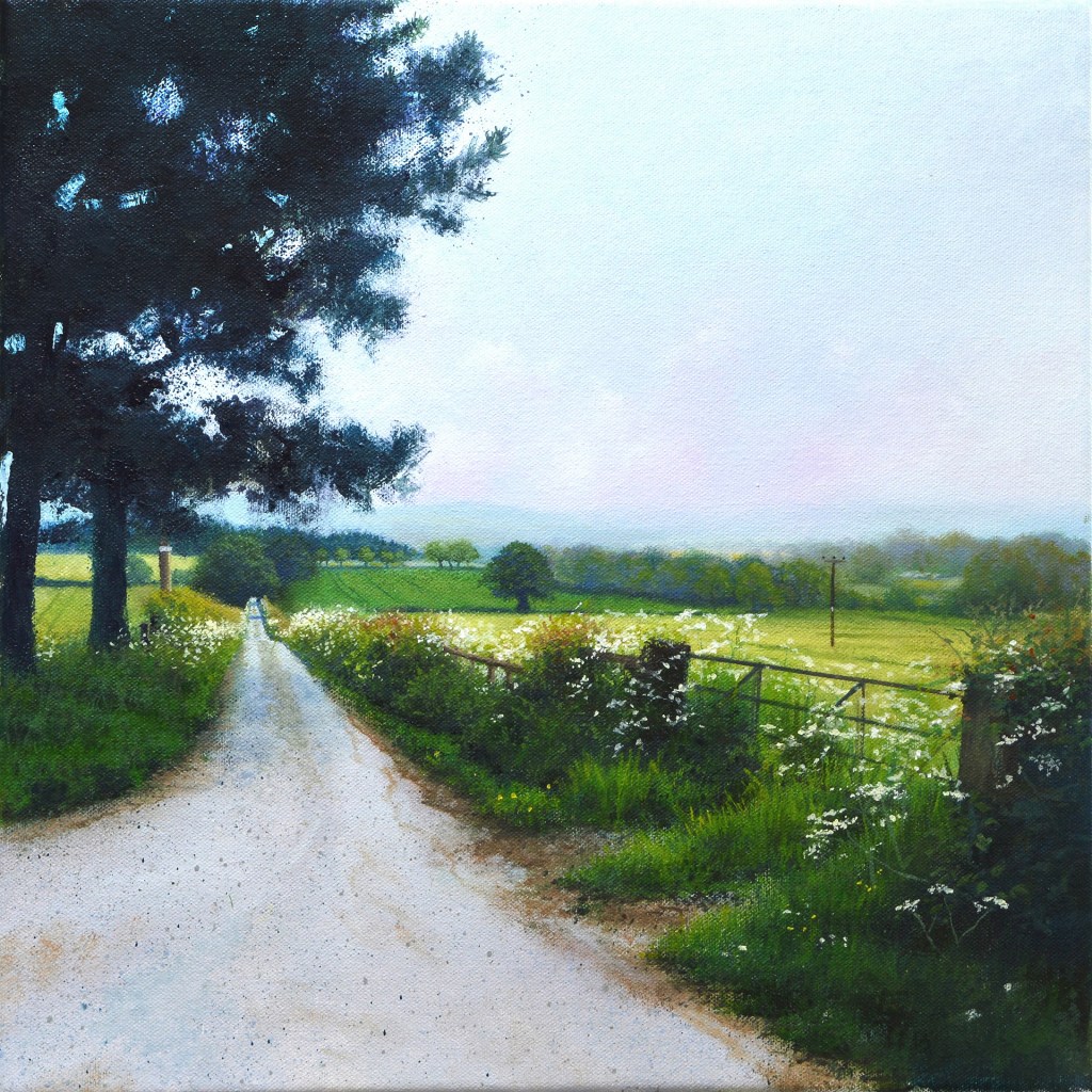 Painting of a country land and the surrounding farmland near Shrewsbury